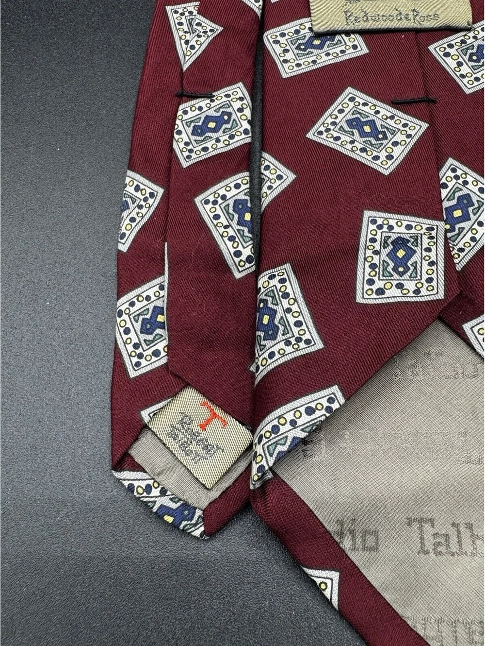 Vintage Robert Talbott Studio Silk Tie Burgundy Geometric USA 57.5x3.25